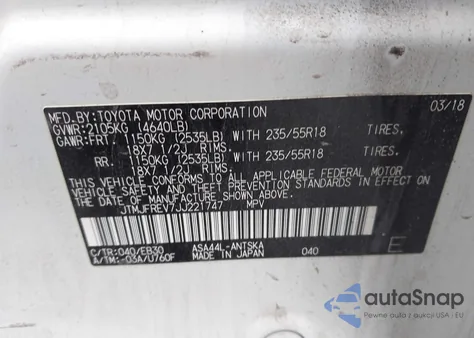 2018 Toyota Rav4 Se z USA, uszkodzony, nr VIN JTMJFREV7JJ221747